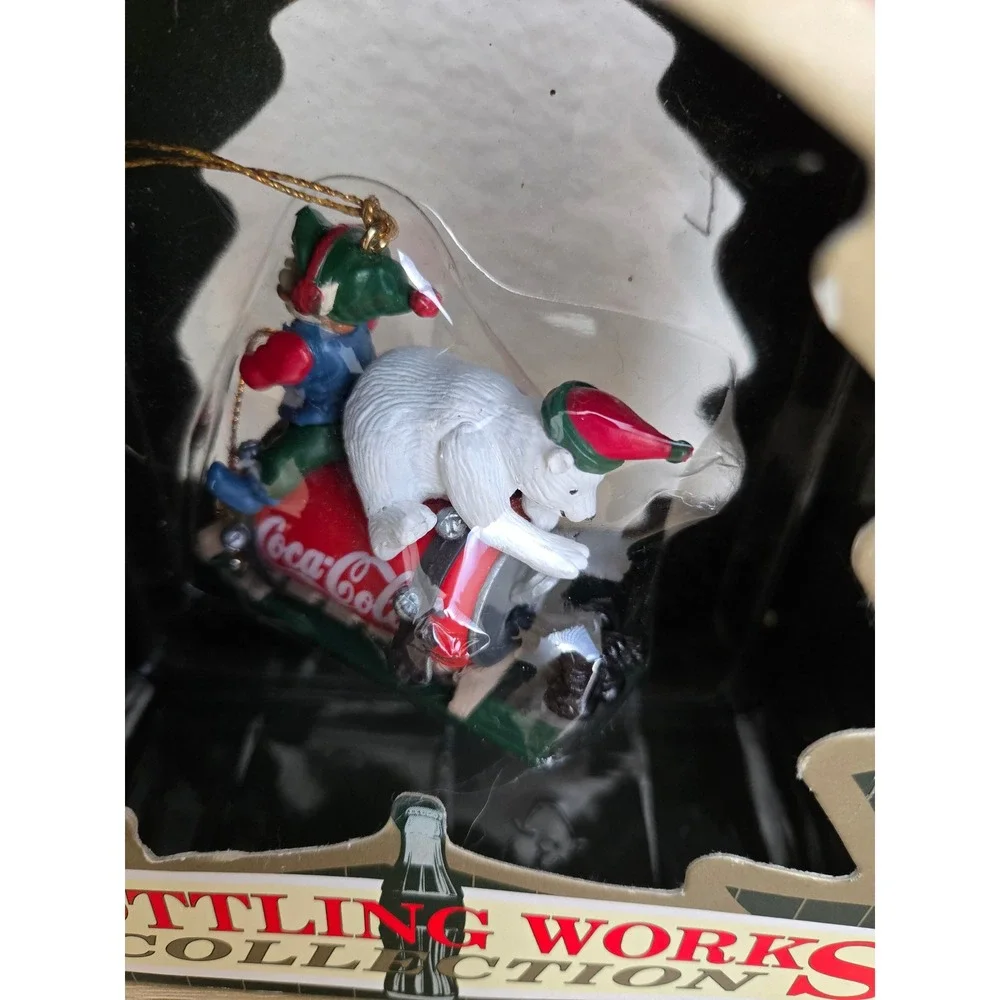 Coca-Cola Bottling Works Collection Polar Bear Elf Soda Can Sled Ornament Boxed